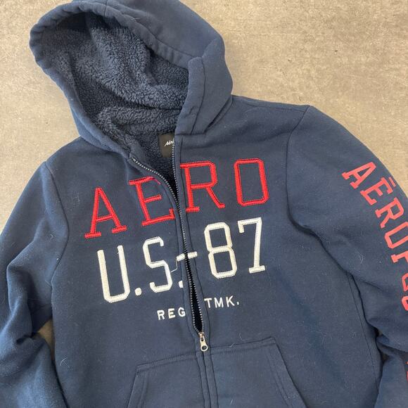 Vintage Y2k Aeropostale Embroidered Sherpa Full Zip Hoodie Sweatshirt Medium - Picture 3 of 7